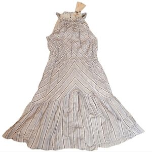 NWT Rebecca Taylor linen blend STRIPE HALTER NECK DRESS
